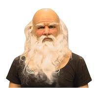 XIXIMAON Adult Christmas Santa Beard Wig hat Set Santa Claus Costume Deluxe Latex face Mask Value Realistic Headgear (White Bareheaded, One Size)