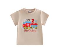 XIXIMAON Baby Boy Birthday Outfits My First 2nd 3rd Birthday Shirts Boy Letters Train Embroidery Short Sleeve Crew Neck Top Toddler Summer Clothes Kids Birthday Gift Boys (Khaki-2, 2-3 Years)