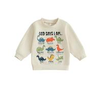XIXIMAON Baby Boy Fall Spring Jumper Shirt God Says i Am Graphic Sweatshirt Long Sleeve Crew Neck Dinosaur Pullover Toddler Boy Clothes (Apricot, 6-12 Months)