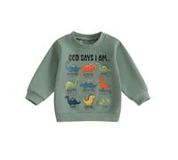 XIXIMAON Baby Boy Fall Spring Jumper Shirt God Says i Am Graphic Sweatshirt Long Sleeve Crew Neck Dinosaur Pullover Toddler Boy Clothes (Green, 6-12 Months)