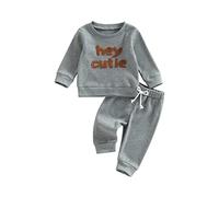 XIXIMAON Baby Boy Girl Waffle Outfits Tracksuits Long Sleeve Letter Embroidered Jumper Top Solid Color Sweatpants Set 2pcs Infant Toddler Baby Clothes (Grey, 18-24 Months)