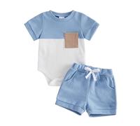XIXIMAON Baby Boy Summer Clothes Short Sleeve Contrast Color Patchwork Top Shorts Set For Toddler Boys Shorts Tracksuit Set