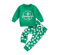 XIXIMAON Baby Boys Girls 2pcs Green Tracksuit Set Clover Rainbow Print Long Sleeve Sweatshirt Top Pants Set Toddler Kids Clothes Jogger Set (Letter Green, 18-24 Months)