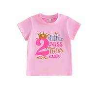 XIXIMAON Baby Girl 2nd 3rd Birthday Gift Toddler Pink Tshirt Summer Clothes | Letters Crown Print Short Sleeve Round Neck Classic Cotton t Shirts Infant Cake Smash Party Outfit Girls Jumper Tops