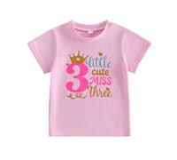 XIXIMAON Baby Girl 2nd 3rd Birthday Gift Toddler Pink Tshirt Summer Clothes | Letters Crown Print Short Sleeve Round Neck Classic Cotton t Shirts Infant Cake Smash Party Outfit Girls Jumper Tops