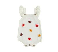 XIXIMAON Baby Girl Romper Flying Sleeve Cute Flower Embroidery Button Down Overalls Jumpsuits Newborn Summer Clothes for Girl Fall Knitwear Bodysuits (White, 3-6 Months)