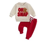 XIXIMAON Baby Girls Boys Christmas Outfits 2pcs Long Sleeve Gingerbread Embroidery Lettered Sweatshirt Jumper Elastic Pants Set Toddler Clothes (Khaki, 18-24 Months)