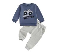 XIXIMAON Big Brother Little Brother Matching Outfits 2pcs Baby Boy Fall Winter Clothes Long Sleeve Sweatshirt Pants Set Toddler Boy Tracksuits (Blue Little Bro, 2-3 Years)