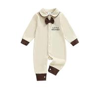 XIXIMAON Infant Baby Boy Gentleman Outfit Newborn Romper Letter Embroidery Long Sleeve Bow Tie Jumpsuit Little Brother Overalls Spring Autumn Clothes