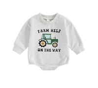 XIXIMAON Infant Baby Boy Long Sleeve Romper Top Farm Tractor Print Crew Neck Sweatshirt Jumpsuit Newborn Jumper Top Fall Clothes (Grey, 6-12 Months)