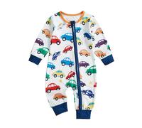 XIXIMAON Infant Baby Boy Rompers Car Print Long Sleeve Crew Neck Zip Up Jumpsuit Newborn One Piece Outfit Baby Grow Boys Overalls Fall Winter Clothes (White, 12-18 Months)