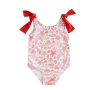 XIXIMAON Infant Toddler Baby Girls One Piece Swimsuit Bow Tie Up Shoulder Starfish Seashell Print Sleeveless Bathing Suit Cute Kids Swimwear Beachwear (Pink, 3-4 Years)