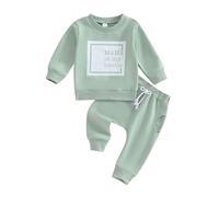 XIXIMAON Mama Is My Bestie Baby Boy Clothes Set Long Sleeve Lettered Jumper Drawstring Solid Long Pants 2pcs Toddler Kids Boy Tracksuits (Light Green, 3-6 Months)