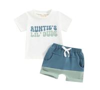 XIXIMAON My Auntie Is My Bestie Toddler Baby Girls Boys Summer Clothes Short Sleeve Lettered Shirt Tops Drawstring Shorts Set 2pcs Jog Set (White, 6-12 Months)