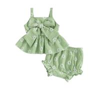 XIXIMAON Newborn Baby Girl Lovely Outfits Sleeveless Daisy Plaid Print Big Bow Ruffle Cami Top Elastic Shorts Set 2pcs Infant Girl Summer Holiday Clothes (Green, 12-18 Months)