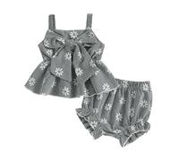 XIXIMAON Newborn Baby Girl Lovely Outfits Sleeveless Daisy Plaid Print Big Bow Ruffle Cami Top Elastic Shorts Set 2pcs Infant Girl Summer Holiday Clothes (Black, 6-9 Months)