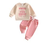 XIXIMAON Newborn Clothes Baby Girl Outfit Cotton Sweatshirt Top Trouser Set | Letters Long Sleeve Pullovers Solid Color Jogger Pants Toddler Girls Tracksuits Spring Fall Clothes Family Matching Clothing