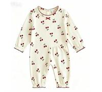 XIXIMAON Newborn Spring Fall Clothes Baby Girl Romper Cherry Print Jumpsuit | Infant Girl Bodysuit One Piece Outfit Long Sleeve Crew Neck Floral Playsuit Newborn Baby Grow Girls Overalls 0-18 Months