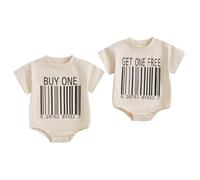 XIXIMAON Newborn Twins Baby Clothes Funny Letter Print Short Sleeve Crew Neck Romper Shirt One Piece Bodysuit For Infant Baby Girls Boys (Apricot, 0-3 Months)