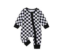 XIXIMAON Toddler Baby Boy Jumpsuit Round Neck Long Sleeve Checkerboard Zipper Romper patchwork Bodysuit Newborn Coming Home Clothes Boys Fall Outfit (Black, 0-3 Months)