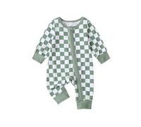 XIXIMAON Toddler Baby Boy Jumpsuit Round Neck Long Sleeve Checkerboard Zipper Romper patchwork Bodysuit Newborn Coming Home Clothes Boys Fall Outfit (Green, 0-3 Months)