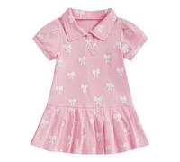 XIXIMAON Toddler Baby Girl Dress Short Sleeve Lapel Collar Butterfly Print Pleated Dresses Kids Mini Skirt Infant Summer Clothes Girl Sports Outfit (Pink, 6-12 Months)