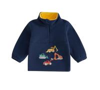 XIXIMAON Toddler Boy Fleece Sweatshirt Dinosaur Digger Tractors Embroidery Half Zipper Stand Collar Long Sleeve Pullover Kids Boy Fleece Hoodie Jumper Fall Blouse Outwear (Yellow, 3-4 Years)