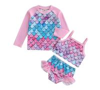 XIXIMAON Toddler Girl Rash Guard Tankini Set Long Sleeve Swim Cover Up Camisole Tops Ruffle Shorts Kids 3 Piece Swimsuit Girls Bathing Suit 1-6 Years (Multicolor, 12_months-24_Months)
