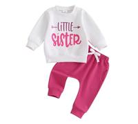 XIXIMAON Toddler Girls 2 Pieces Outfits Little Sister matching clothes set Lettered Sweatshirt Drawstring Pants Set 2pcs Baby Girl Fall Clothes (Pink, 12-18 Months)