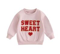 XIXIMAON Toddler Kids Girl Valentines Jumper Top Long Sleeve Love Heart Letter Print Sweatshirt Sweet Cute Pullover Clothes (Light Pink, 3-4 Years)