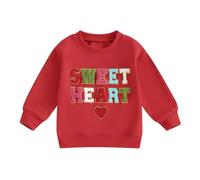 XIXIMAON Toddler Kids Girl Valentines Jumper Top Long Sleeve Love Heart Letter Print Sweatshirt Sweet Cute Pullover Clothes (Red, 3-4 Years)