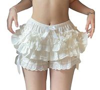 XIXIMAON Women Cute Bow Front Lounge Shorts Mini Bubble Skirts High Waist Lace Trim Ruched Layered Pajama Shorts Bloomers Pumpkin Shorts Homewear (White, S)