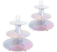 XIXIMENG 2 PACK Cardboard Cupcake Stand 3- Tier lace edge Dessert Stand, Cardboard Cupcake Stand (A-Colorful Silver)