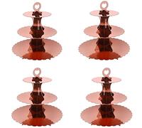 XIXIMENG 4 PACK Cardboard Cupcake Stand 3- Tier lace edge Dessert Stand, Cardboard Cupcake Stand (Rose Gold)