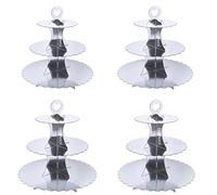 XIXIMENG 4 PACK Cardboard Cupcake Stand 3- Tier lace edge Dessert Stand, Cardboard Cupcake Stand (Silver)