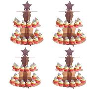 XIXIMENG 4 Pack Cupcake Stand for 16 cupcakes 3-Tier Lace-edged Cake Stand cardboard With Star Top, Perfect for Wedding, Birthday Party, Baby Shower and Graduation
