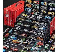 XIXIMENG Car Storage Box - Enlarged Storage Box with Easy-Grip Handles, Holds Up to 48 Cars, Comes with Simulated Garage, Car Toy Storage Box - Includes 48 Alloy Cars