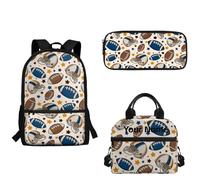 xixirimido 3 Pack School Backpack Bags Set Rugby Stars Print Lunch Box Customized Name Pencil Case for College Middle Boys 17 Inch Bookbag