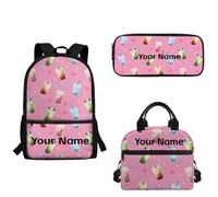 xixirimido 3 Pcs Personalized Backpack for Kids Milk Tea Dog Paws Print School Lunch Tote Pencil Box Case Elementary Primary School Kids