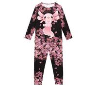 xixirimido Axolotl Cherry Blossom Girls' Sleepsuit Set 2pcs Nightgown Pajamas Long Sleeve Pockets Soft Casual Family Sleepwear