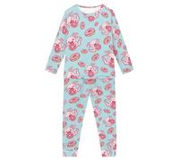 xixirimido Axolotl Doughnut Print Girls' Sleepsuit Set 2pcs Nightgown Pajamas Long Sleeve Pockets Soft Casual Family Sleepwear