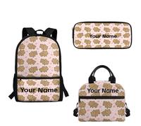 xixirimido Backpack Set for Kids Capybara Pink Heart Print Girls School Bookbag Lunch Tote Pencil Case Organizer 3 in 1 Supplies