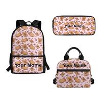 xixirimido Backpack Set for Kids Stawberry Capybara Print Girls School Bookbag Lunch Tote Pencil Case Organizer 3 in 1 Supplies