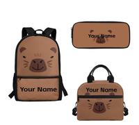 xixirimido Brown Capybara School Shoulder Bookbag for Kids Girls Lunch Bag Pencil Case Lightweight Daypack Supplies