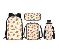 xixirimido Capybara Kids School Bag 4 in 1 Insulated Lunch Bag Pencil Case Bottle Holder Girls Boys 17inch Bookbag