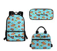 xixirimido Capybara Lemon Print Backpack for Kids School Insulated Lunchbox Pencil Case 17 Inch Shoulder Bookbag