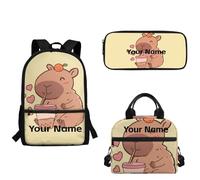 xixirimido Capybara Milk Tea Heart School Bag for Kids 17 Inch Bookbag Shoulder Lunch Bag Pencil Case Large Lightweight Insulated