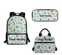 xixirimido Capybara Stawberry Print Kids School Backpack for Students Insulated Lunchbox Pencil Case 3 Pack Back to School Supplies