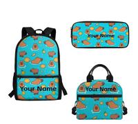 xixirimido Custom Basketball Backpack Capybara Orange Print Lunch Box and Pencil Case Personalized Elementary Kindergarten School Bookbags for Kids with Name Set of 3