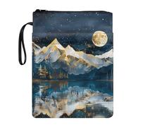 xixirimido Galaxy Moon Mountain Print Book Sleeve Cover Bag with Wristlet Zipper Pocket Portable Books Protector for Textbook Pencil Paperback